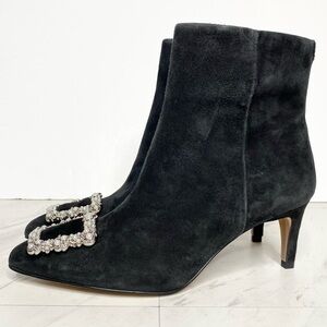 Sam Edelman Ulissa Luster Black Suede Pointy Toe Bootie 6 1/2 M